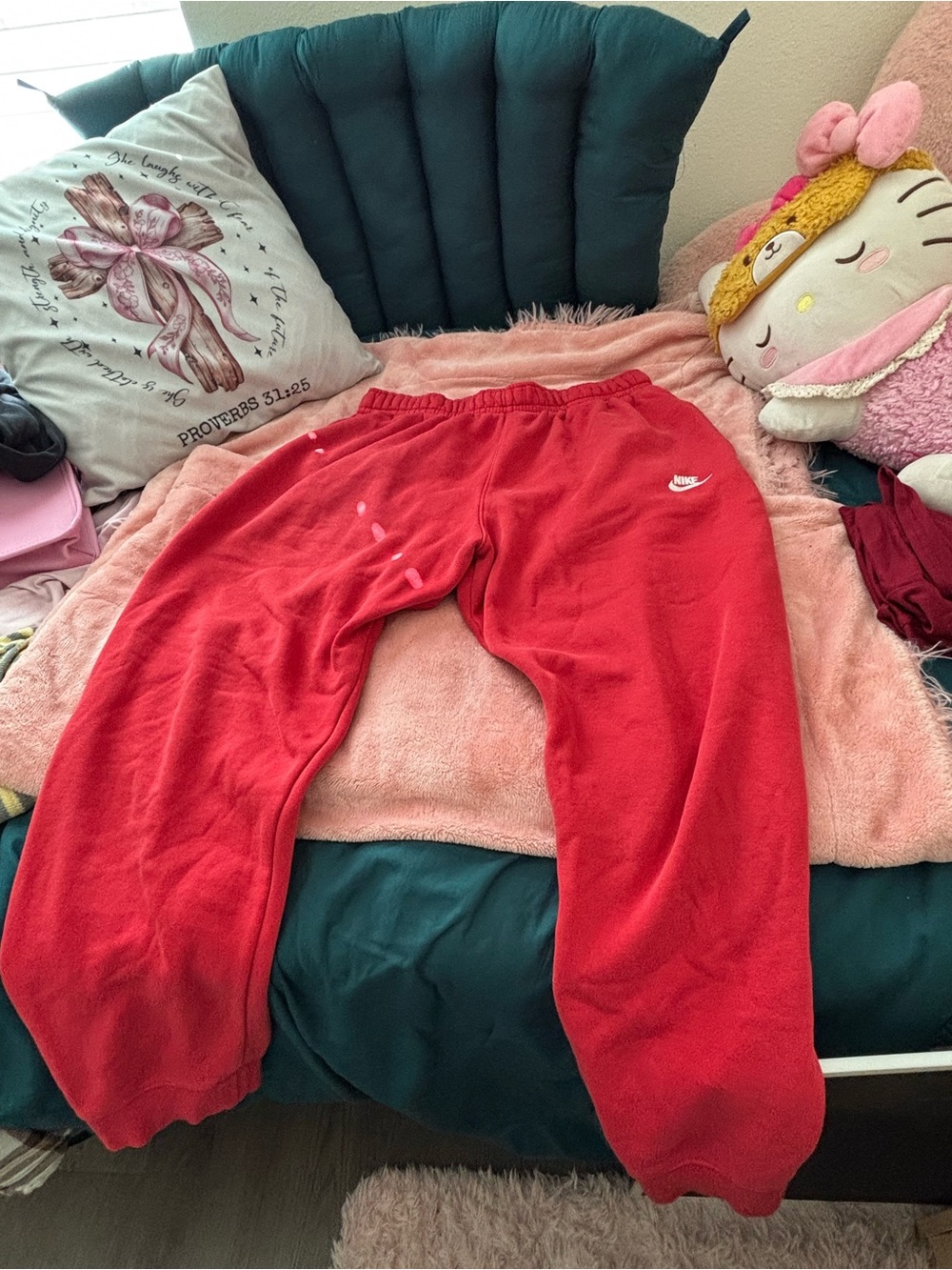 Nike Kids Red Fleece Joggers with White Swoosh